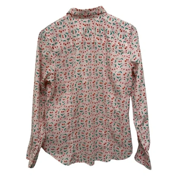 J. Crew 100% Cotton Pink Cherry Print Long Sleeve Button Down Women’s Shirt L - Picture 3 of 11